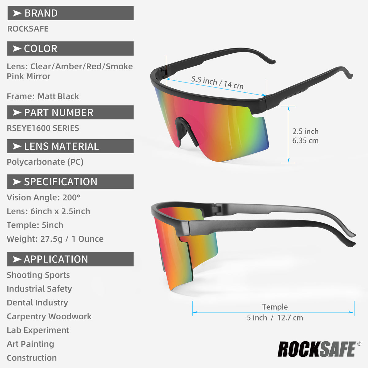 Z87.1 Anti-Fog UV380 Safety Glasses - Mirror Lens [5 Pairs+1 Case] –  ROCKSAFE